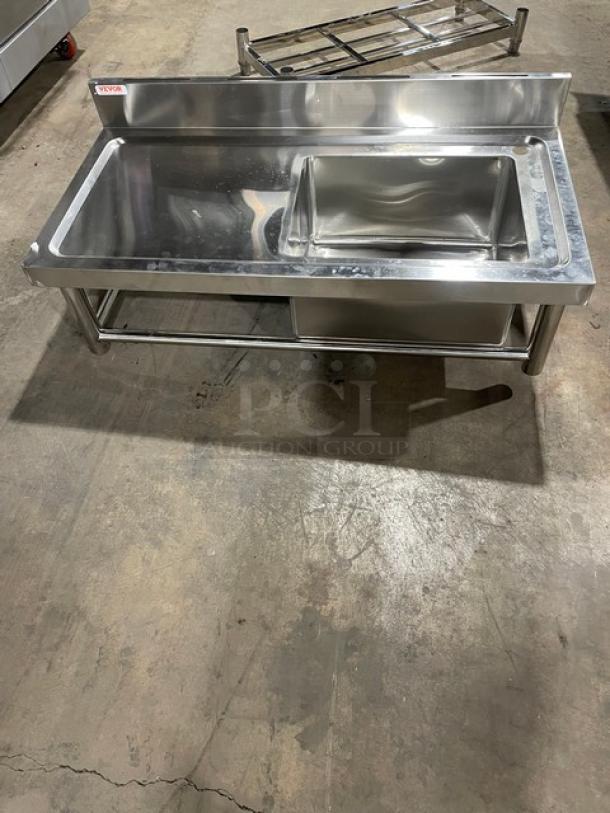 NEW! IN THE BOX! Vevor Commercial Stainless Steel Free-Standing Indoor/Outdoor Single Compartment Multi-Function Utility Sink! With Goose Neck Hot/Cold Faucet & Basket Drain! With Left Side Prep Area! With Back Splash & 5-Slot Knife Holder! With Open Storge Undershelf! Model: S3-2! On Legs! - Image 3 of 9