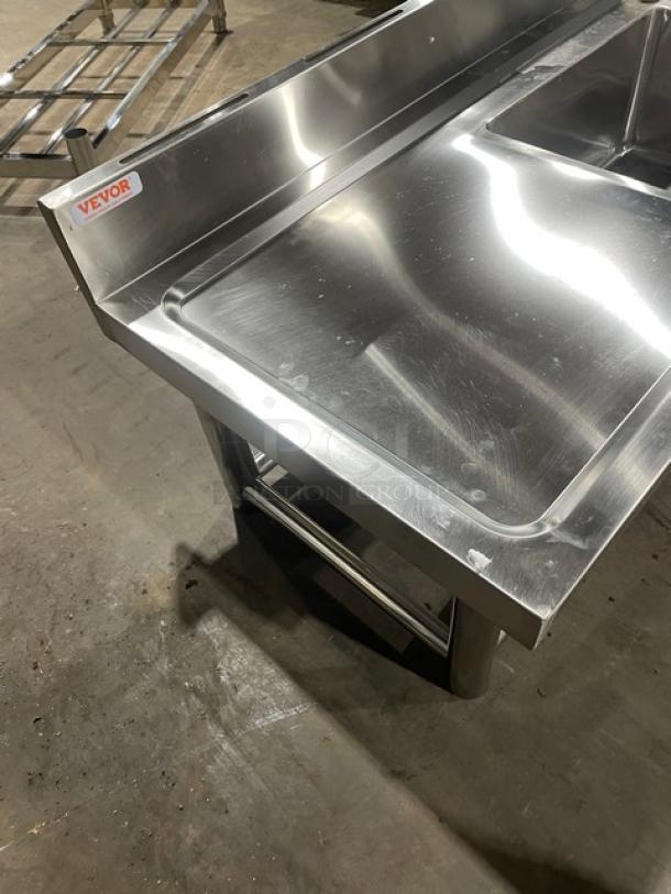 NEW! IN THE BOX! Vevor Commercial Stainless Steel Free-Standing Indoor/Outdoor Single Compartment Multi-Function Utility Sink! With Goose Neck Hot/Cold Faucet & Basket Drain! With Left Side Prep Area! With Back Splash & 5-Slot Knife Holder! With Open Storge Undershelf! Model: S3-2! On Legs! - Image 6 of 9