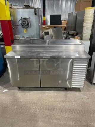 Delfield Commercial Stainless Steel 2 Door Refrigerated Mega Top Pizza Prep Table! On Casters!