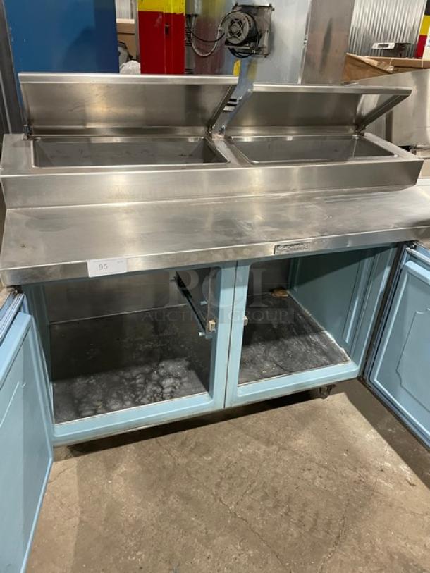 Delfield Commercial Stainless Steel 2 Door Refrigerated Mega Top Pizza Prep Table! On Casters! - Image 5 of 9