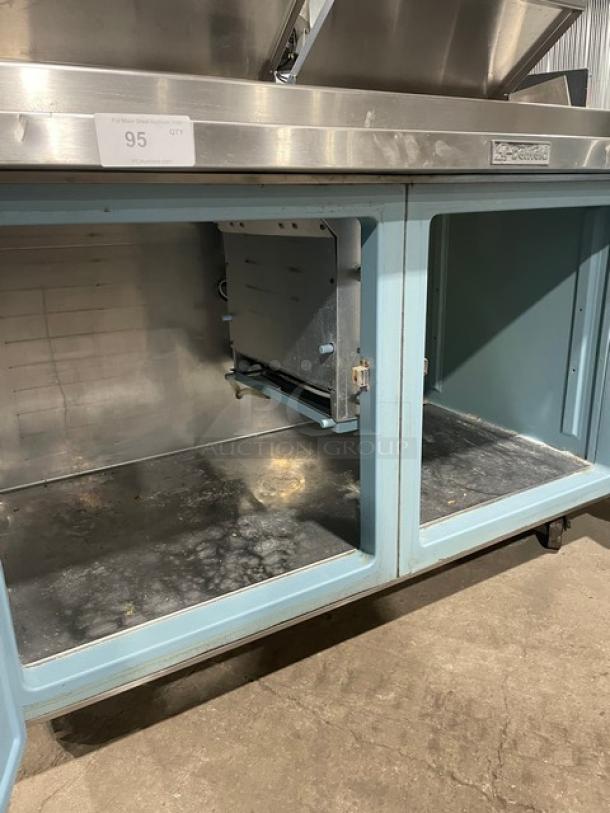 Delfield Commercial Stainless Steel 2 Door Refrigerated Mega Top Pizza Prep Table! On Casters! - Image 6 of 9
