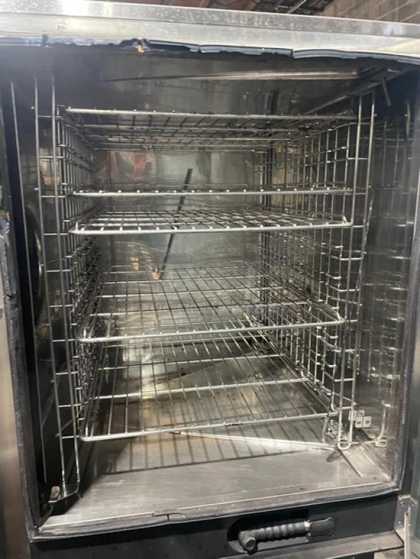 Electrolux Air-O-Steam Touchline Series Commercial Stainless Steel Natural Gas Powered Combi Convection Oven! With Wire Oven Racks! With Touchline Touch Controls! Model: AOS102GTP1 SN: 20404001! 120V 1 Phase! On Single Shelf Equipment Stand! - Image 4 of 9