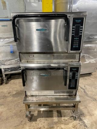TurboChef Tornado Series Commercial Stainless Steel Electric Powered Double Stacked Rapid Cook Turbo Oven! Model: NGCD6 SN: NGCD6D07709/NGCD6D13055! 208/240V 1 Phase! On Equipment Cart With Casters! 2X Your Bid Makes One Unit!