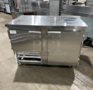 Leader Commercial Stainless Steel 2 Door Refrigerated Undercounter Lowboy/Worktop Cooler! Model: LB48 S/C SN: UR073461! 115V 1 Phase! On Casters!
