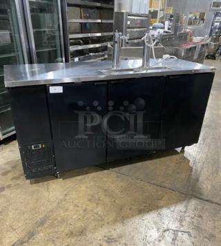 Micro Matic Commercial 3 Door Refrigerated Kegerator! With 2 Double-Tap Tower Dispensers! Model: MDD-78 SN: 14090939M! 115V 1 Phase! On Casters!