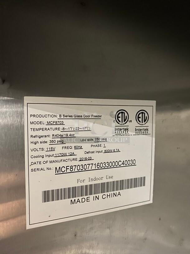 Atosa B Series Commercial Stainless Steel Double Glass Door Reach In Freezer Merchandiser! Model: MCF8703 SN: MCF870307716033000C40030! 115V 1 Phase! On Casters! - Image 8 of 10