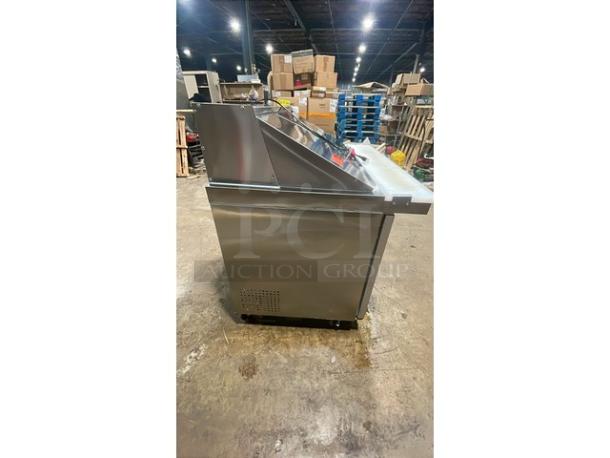 ColdLine! Late Model! Commercial Stainless Steel 2 Door Refrigerated Bain Marie Style Mega Top Salad/Sandwich Prep Table! With Clear Polycarbonate Food Pans! With Removable Cutting Board! On Casters! Working When Removed! - Image 3 of 5