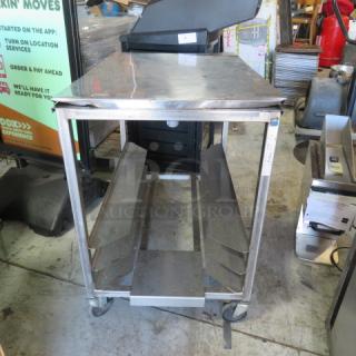 One Stainless Steel Belshaw Glazer Cart On Casters. Model# HG18EZDD. 25X9X34.5