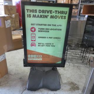 One Dual Sided Outdoor Sign On Wheels. 27.5X22X49.5