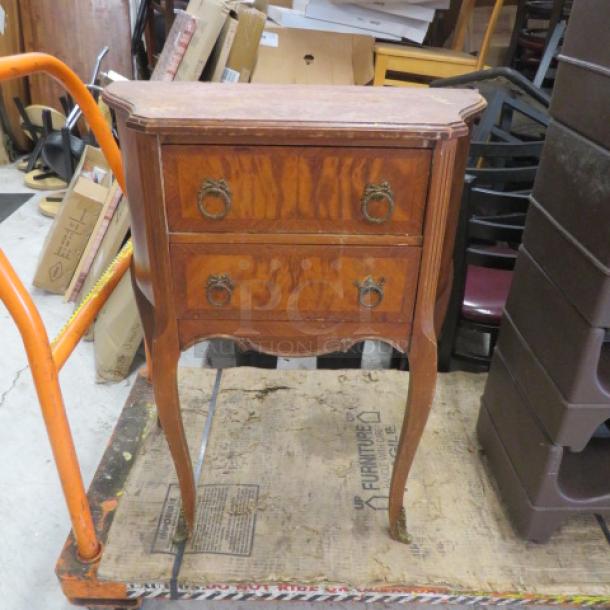 One Vintage Wooden 2 Drawer Side Table. 24X13.5X28 - Image 1 of 2