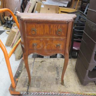 One Vintage Wooden 2 Drawer Side Table. 24X13.5X28