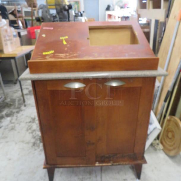 One Wooden 2 Door Hostess Stand With 1 Shelf, And A Cutout In The Top. 34X23.5X48 - Image 3 of 4