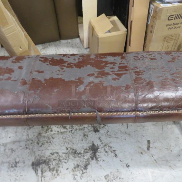 One Wooden Bench With Cushioned Seat And Nail Head Trim. 58.5X18X20 - Image 2 of 3