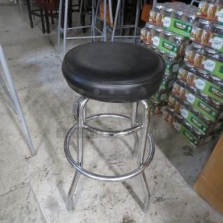 Chrome Ring Barstool With A Black Cushioned Swivel Seat. 2XBID