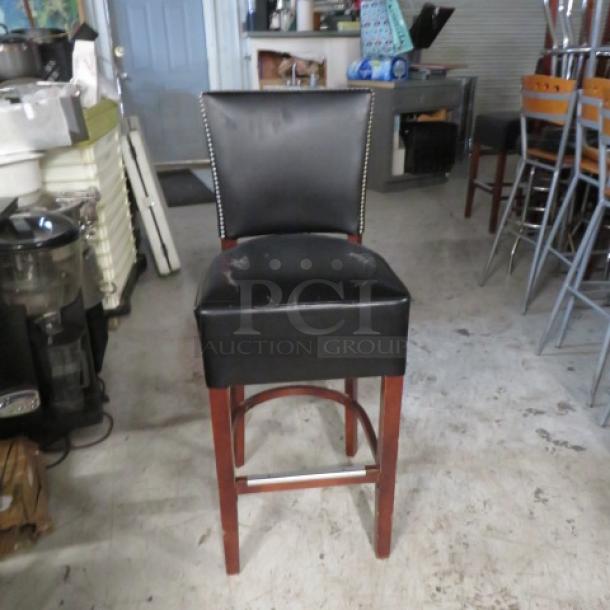 Wooden Bar Height Chair With Cushioned Seat And Back With Nailhead Trim.. 2XBID - Image 1 of 1