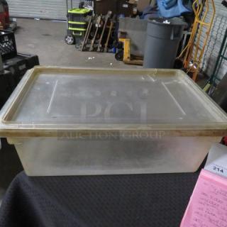 One Cambro 13 Gallon Food Storage Container With Cracked Lid. #18269CW.