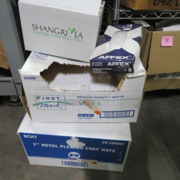 One Lot Of Aprons, Hats, Wipes, And Gloves. - Image 1 of 1