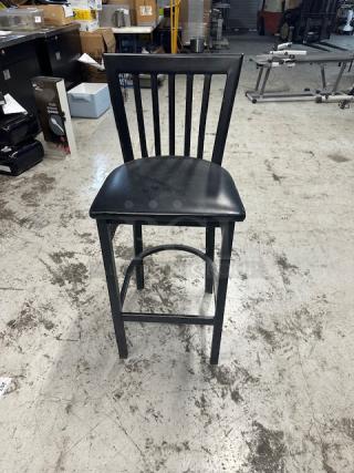 Black Metal Bar Height Chair With Black Cushioned Seat. 2XBID