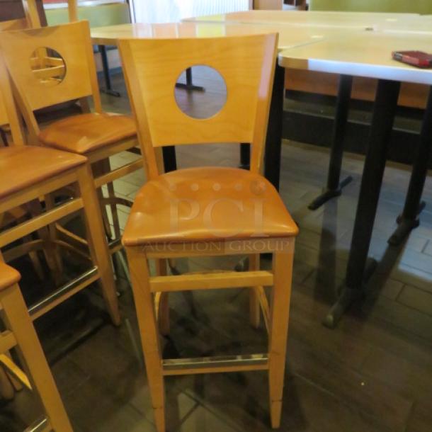 Wooden Bar Height Chair With An Orange Cushioned Seat. 2XBID - Image 1 of 3
