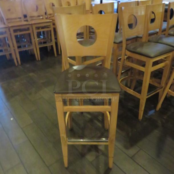 Wooden Bar Height Chair With An Brown Cushioned Seat. 2XBID - Image 1 of 3