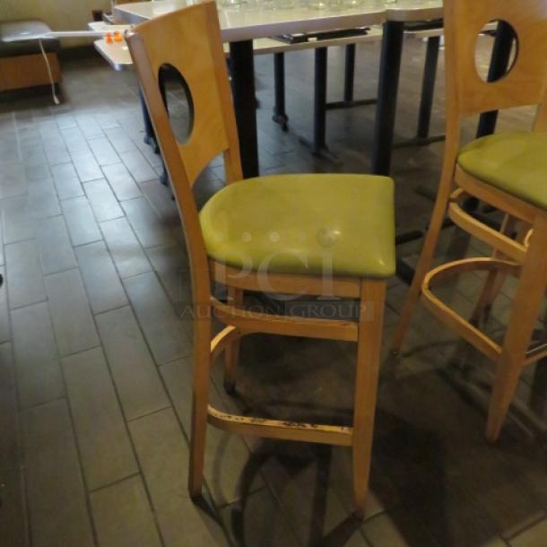 Wooden Bar Height Chair With An Green Cushioned Seat. 2XBID - Image 2 of 3