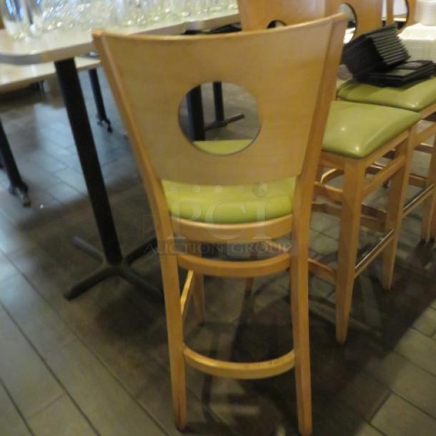 Wooden Bar Height Chair With An Green Cushioned Seat. 2XBID - Image 3 of 3