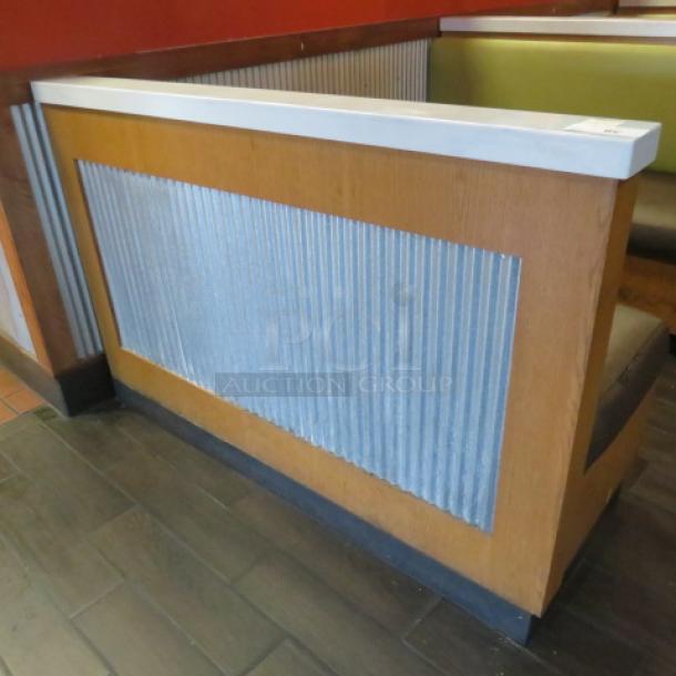One Single Sided Wooden Booth With A Green Cushioned Back And A Brown Cushioned Seat, And a Finished Back, And Marble Top.    60.5X27X41 - Image 2 of 2