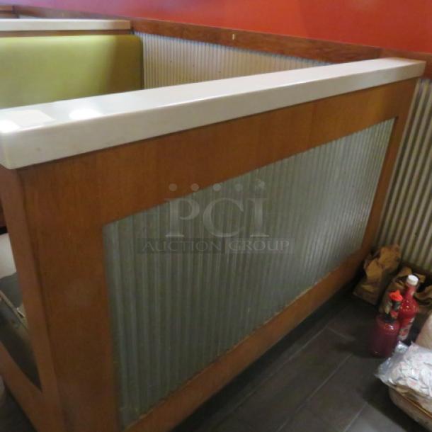 One Single Sided Wooden Booth With A Green Cushioned Back And A Brown Cushioned Seat, And a Finished Back, And Marble Top.    60.5X27X41 - Image 2 of 2