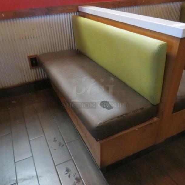 One Double Sided Wooden Booth With A Green Cushioned Back And A Brown Cushioned Seat, And Marble Top.    60.5X48X41 - Image 2 of 3