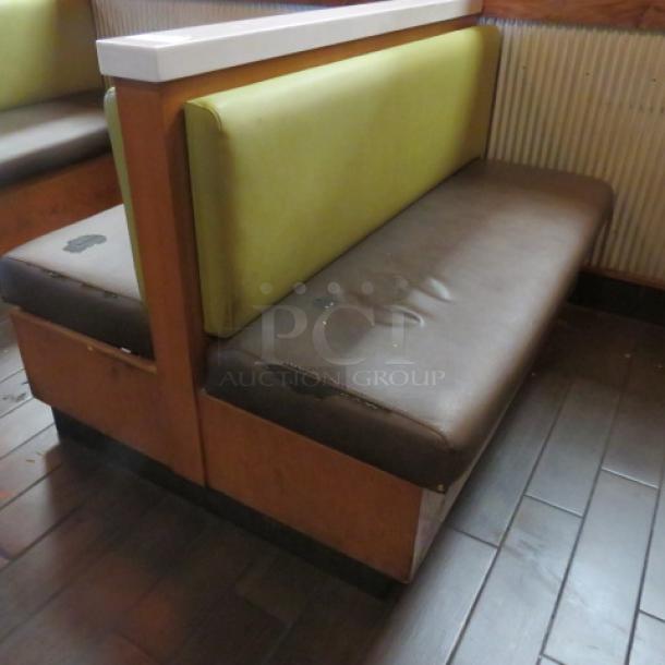 One Double Sided Wooden Booth With A Green Cushioned Back And A Brown Cushioned Seat, And Marble Top.    60.5X48X41 - Image 3 of 3