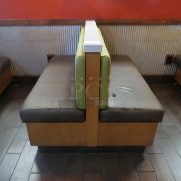 One Double Sided Wooden Booth With A Green Cushioned Back And A Brown Cushioned Seat, And Marble Top.    60.5X48X41 - Image 1 of 4