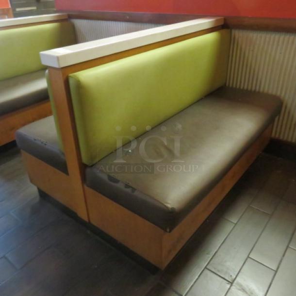 One Double Sided Wooden Booth With A Green Cushioned Back And A Brown Cushioned Seat, And Marble Top.    60.5X48X41 - Image 3 of 4