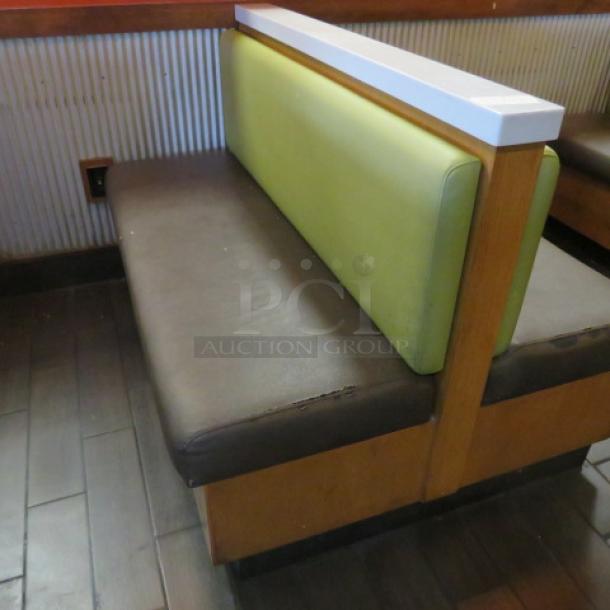 One Double Sided Wooden Booth With A Green Cushioned Back And A Brown Cushioned Seat, And Marble Top.    60.5X48X41 - Image 4 of 4