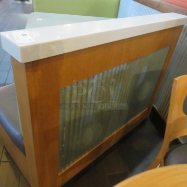 One Single Sided Wooden Booth With A Green Cushioned Back And Brown Cushioned Bottom, Finished Back, And A Marble Top. 48.5X27X41 - Image 2 of 2