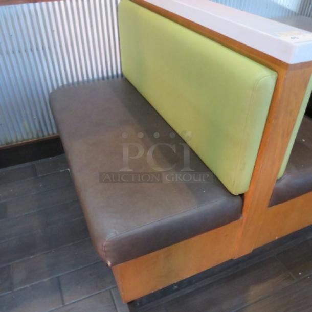 One Double Sided Wooden Boothe With A Green Cushioned Back And Brown Cushioned Seat, With A Marble Top. 48.5X48X41 - Image 2 of 3