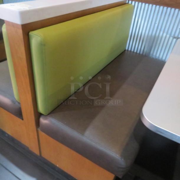 One Double Sided Wooden Boothe With A Green Cushioned Back And Brown Cushioned Seat, With A Marble Top. 48.5X48X41 - Image 3 of 3