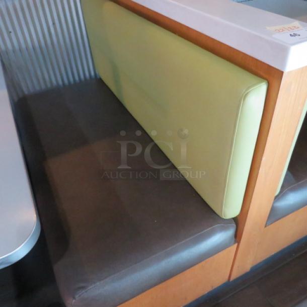 One Double Sided Wooden Boothe With A Green Cushioned Back And Brown Cushioned Seat, With A Marble Top. 48.5X48X41 - Image 2 of 3
