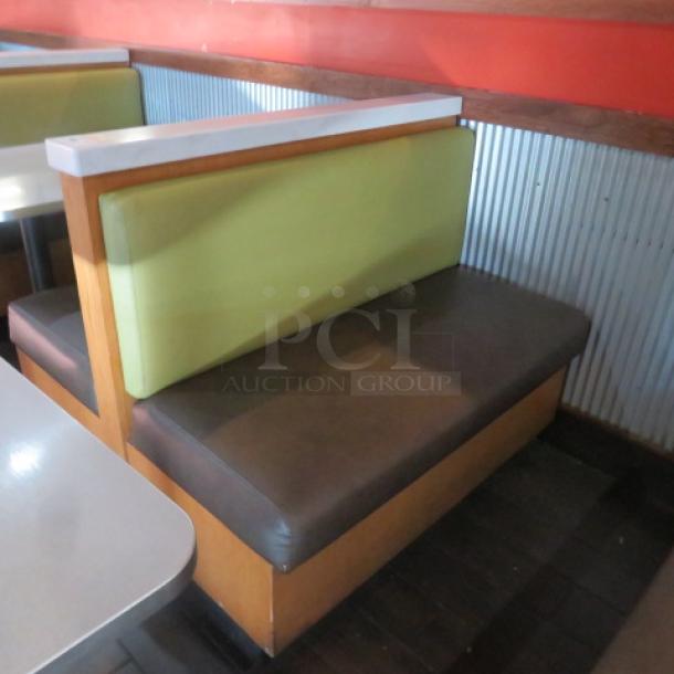 One Double Sided Wooden Boothe With A Green Cushioned Back And Brown Cushioned Seat, With A Marble Top. 48.5X48X41 - Image 3 of 3
