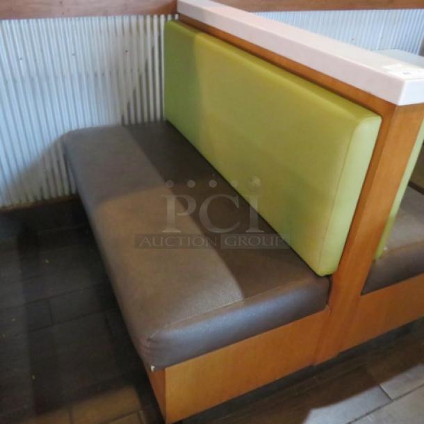 One Double Sided Wooden Boothe With A Green Cushioned Back And Brown Cushioned Seat, With A Marble Top. 48.5X48X41 - Image 2 of 3