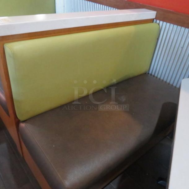 One Double Sided Wooden Boothe With A Green Cushioned Back And Brown Cushioned Seat, With A Marble Top. 48.5X48X41 - Image 3 of 3