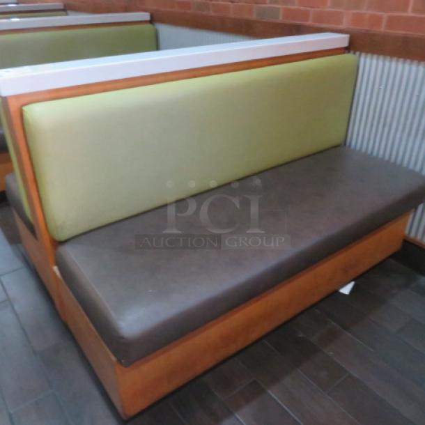 One Double Sided Wooden Booth With A Green Cushioned Back And Brown Cushioned Seat, With A Marble Top. 60.5X48X41 - Image 2 of 2