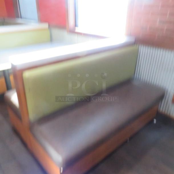 One Double Sided Wooden Booth With A Green Cushioned Back And Brown Cushioned Seat, With A Marble Top. 60.5X48X41 - Image 1 of 2