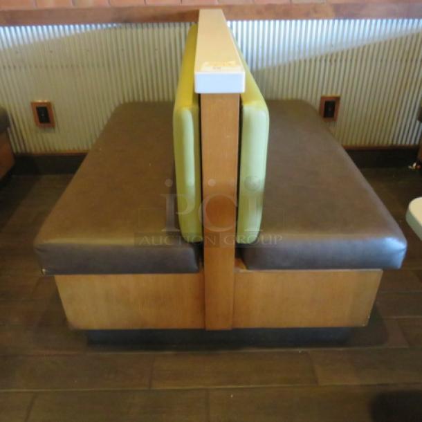 One Double Sided  Wooden Booth With A Green Cushioned Back And  A Brown Cushioned Seat And Marble Top. 60.5X48X41 - Image 1 of 3