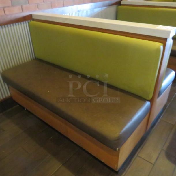 One Double Sided  Wooden Booth With A Green Cushioned Back And  A Brown Cushioned Seat And Marble Top. 60.5X48X41 - Image 2 of 3