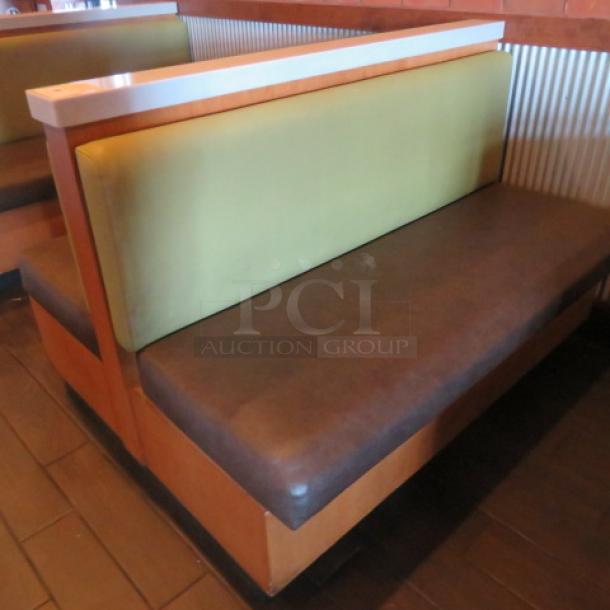 One Double Sided  Wooden Booth With A Green Cushioned Back And  A Brown Cushioned Seat And Marble Top. 60.5X48X41 - Image 3 of 3