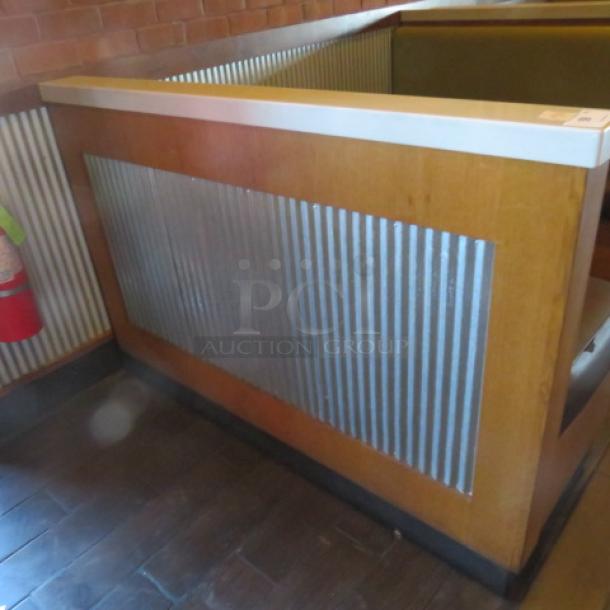 One Single Sided  Wooden Booth With A Green Cushioned Back And  A Brown Cushioned Seat, Finished Back, And Marble Top. 60.5X27X41 - Image 2 of 2