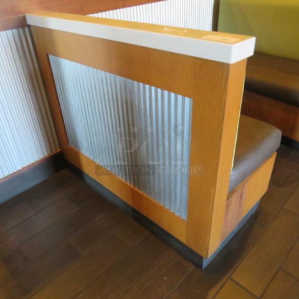 One Single Sided  Wooden Booth With A Green Cushioned Back And  A Brown Cushioned Seat, A Finished Back, And Marble Top. 48.5X27X41 - Image 2 of 2