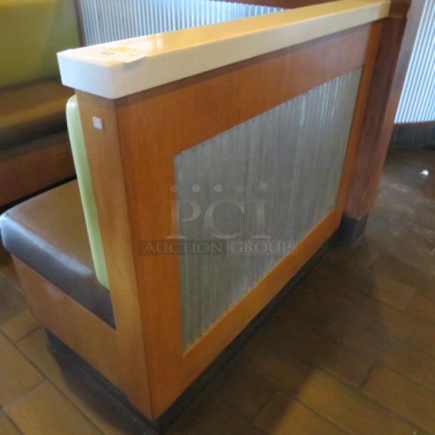 One Single Sided  Wooden Booth With A Green Cushioned Back And  A Brown Cushioned Seat, A Finished Back, And Marble Top. 48.5X27X41 - Image 2 of 2