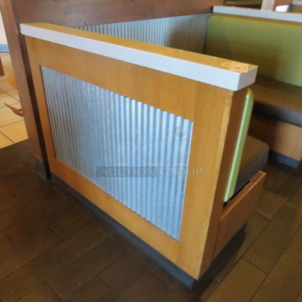 One Single Sided  Wooden Booth With A Green Cushioned Back And  A Brown Cushioned Seat, A Finished Back, And Marble Top. 48.5X27X41 - Image 2 of 2