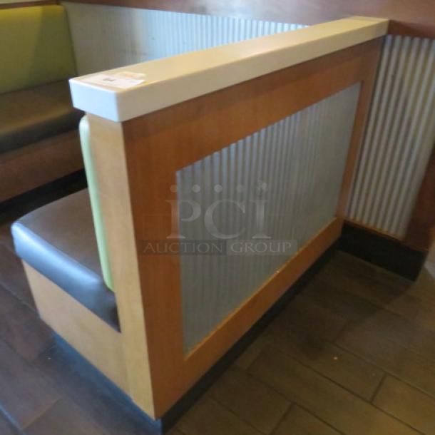 One Single Sided  Wooden Booth With A Green Cushioned Back And  A Brown Cushioned Seat, A Finished Back, And Marble Top. 48.5X27X41 - Image 2 of 2
